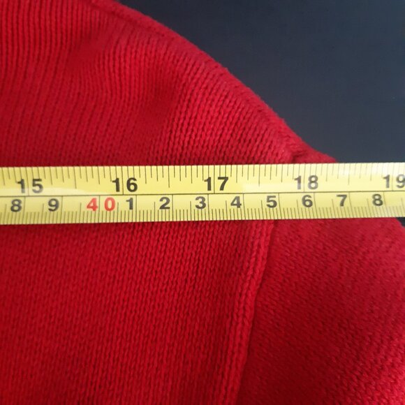 Tommy Hilfiger SZ L Red Full Zip Cotton Mock Turtleneck Cardigan w/ Navy Stripes - Picture 11 of 16